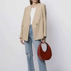 Vince Collarless Tan Tailored Wool Blazer - 4